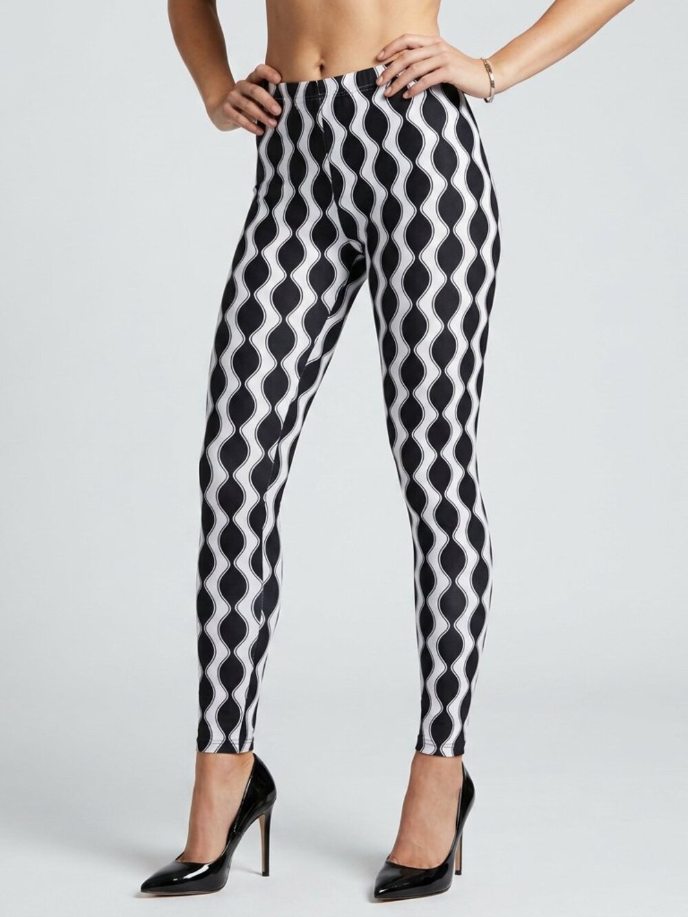 SHOSHO Spiral Dots OS Basic Elastic Waist Skinny Pant Shimmering Ankle Leggings